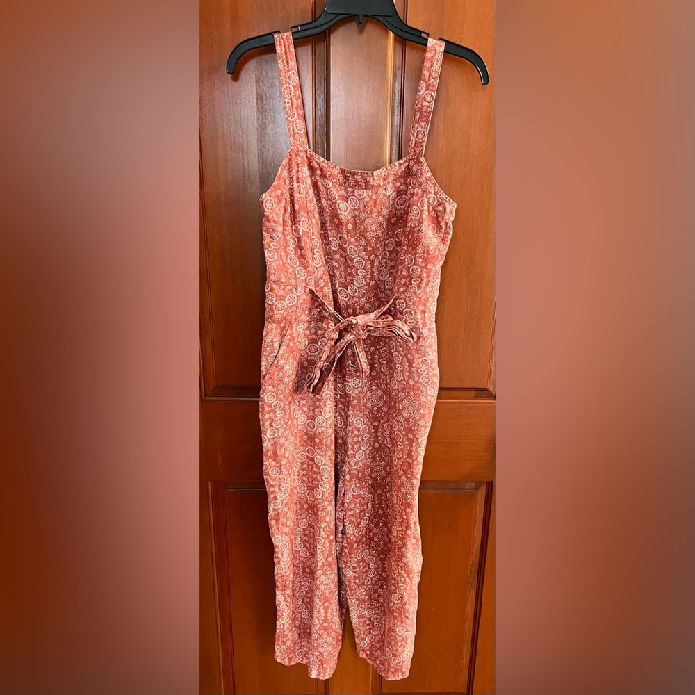 FatFace Linen Rust Paisley Strapless Tie-Waist Jumpsuit